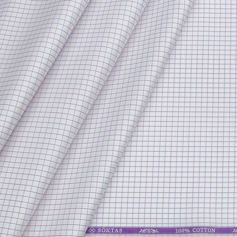 Shirt Fabric Soktas 80s Giza Cotton Small Check Colour Light Purple N White