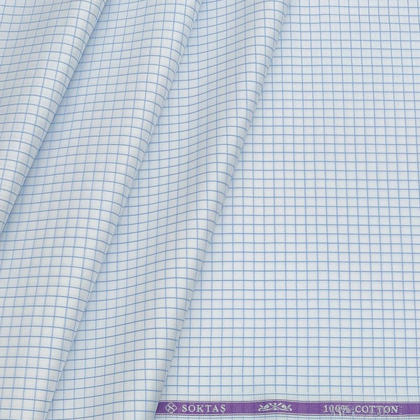 Shirt Fabric Soktas 80s Giza Cotton Small Check Colour Blue N White