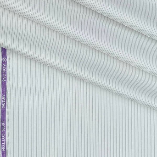 Shirt Fabric Soktas 80s Giza Cotton Pin Lining Colour Light Grey N White