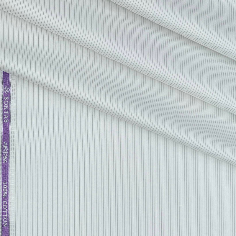 Shirt Fabric Soktas 80s Giza Cotton Pin Lining Colour Light Grey N White