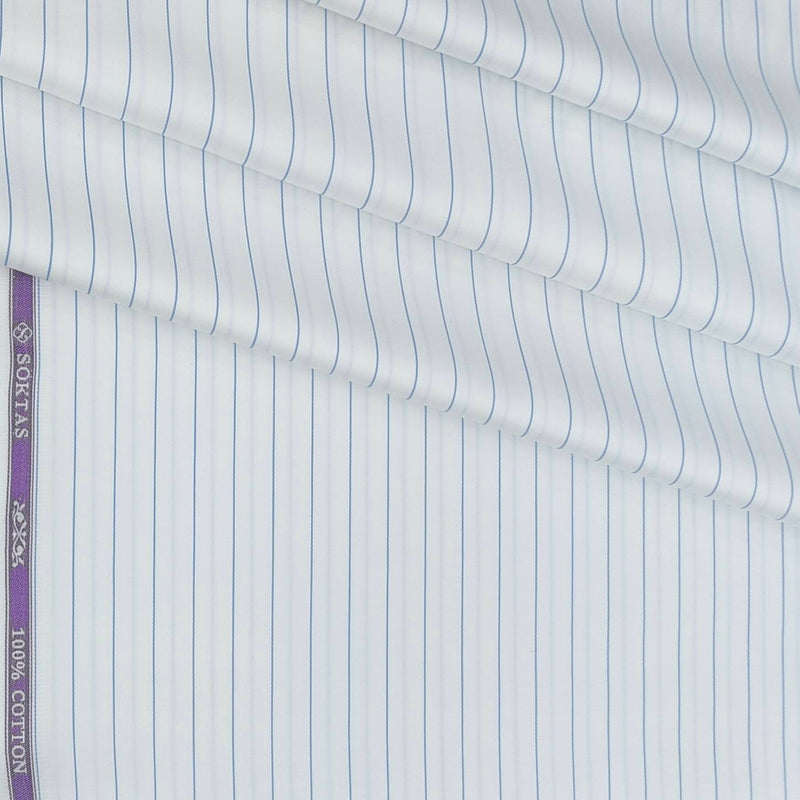 Shirt Fabric Soktas 80s Giza Cotton Broad Lining Colour Cobalt Blue N White
