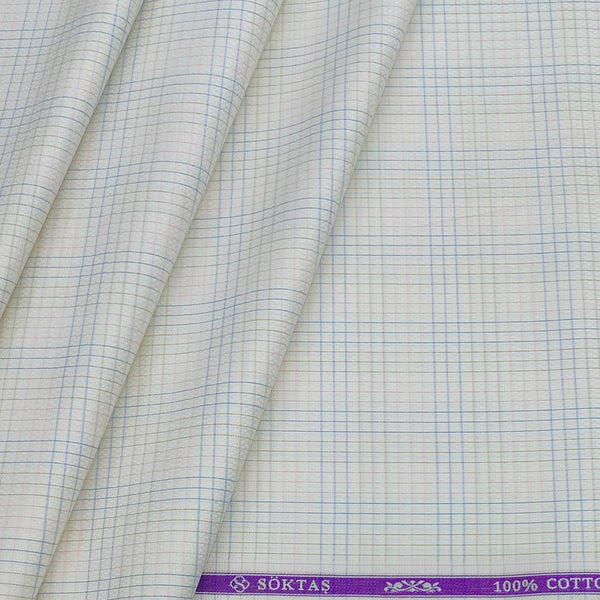 Shirt Fabric Soktas Giza Cotton Mix Pin Check Colour Blue N Light Cream