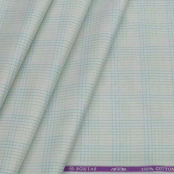 Shirt Fabric Soktas Giza Cotton Mix Pin Check Colour Pista Green N Blue