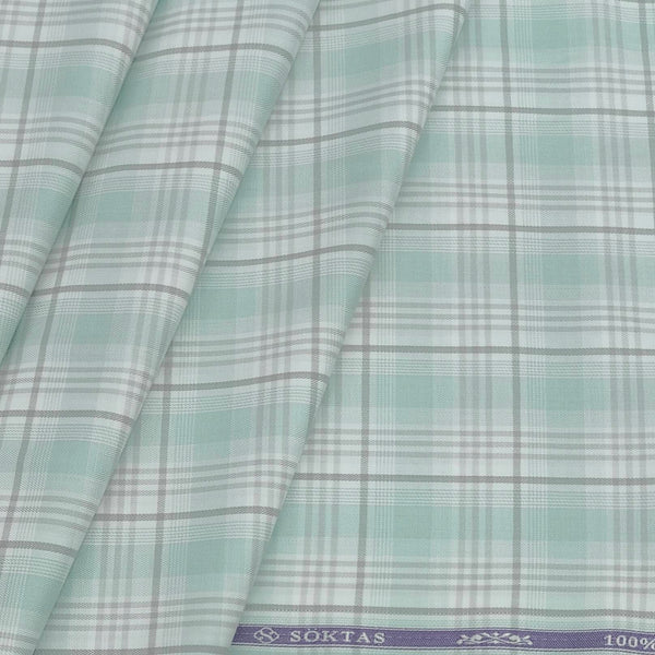 Shirt Fabric Soktas Giza Cotton Broad Check Colour Pistachio Green N White