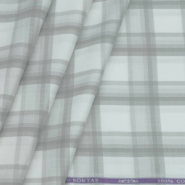 Shirt Fabric Soktas Giza Cotton Broad Check Colour Grey N White