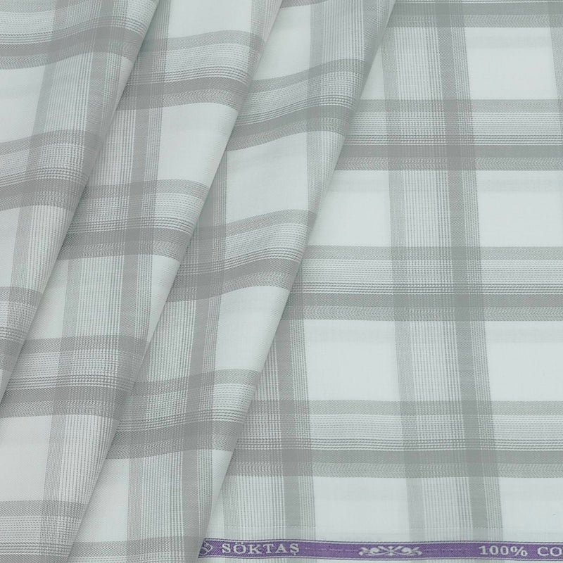 Shirt Fabric Soktas Giza Cotton Broad Check Colour Grey N White