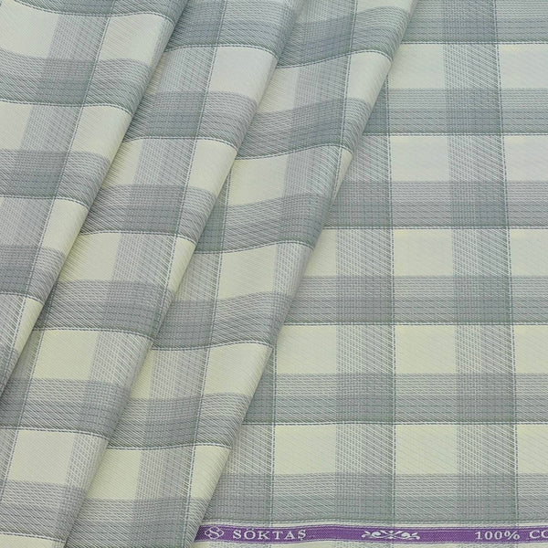 Shirt Fabric Soktas Giza Cotton Broad Check Colour Grey N Ash White