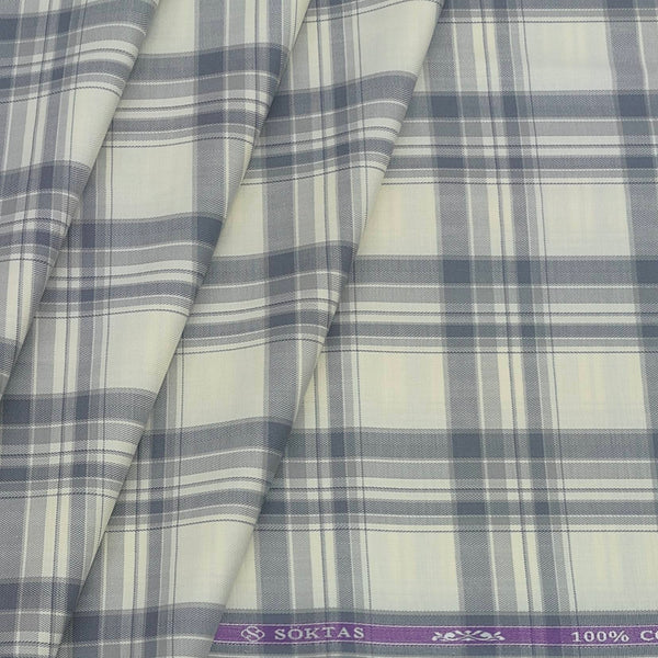 Shirt Fabric Soktas Giza Cotton Broad Check Colour Ash White N Dark Grey
