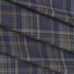 Shirt Fabric Soktas Giza Cotton Mix Check Colour Indigo Blue N Light Brown