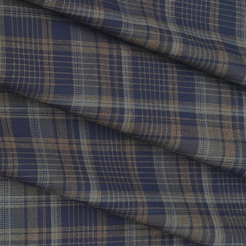 Shirt Fabric Soktas Giza Cotton Mix Check Colour Indigo Blue N Light Brown