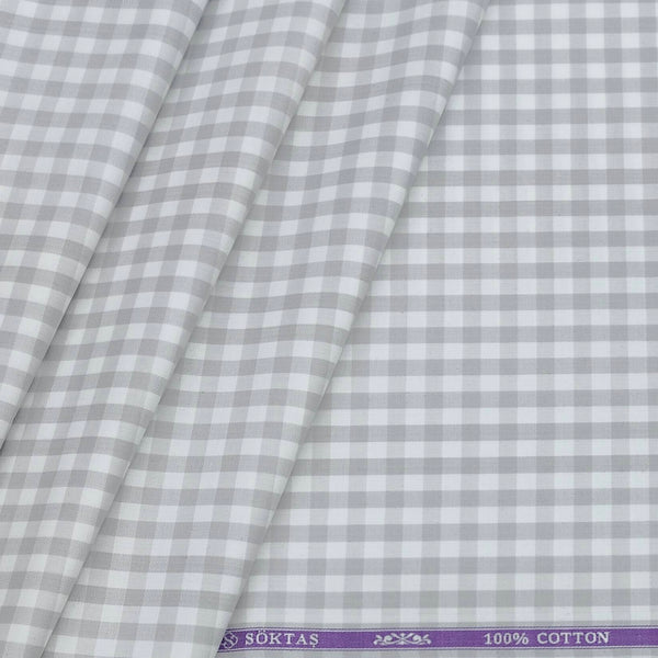 Shirt Fabric Soktas Giza Cotton Check Colour Light Grey N White