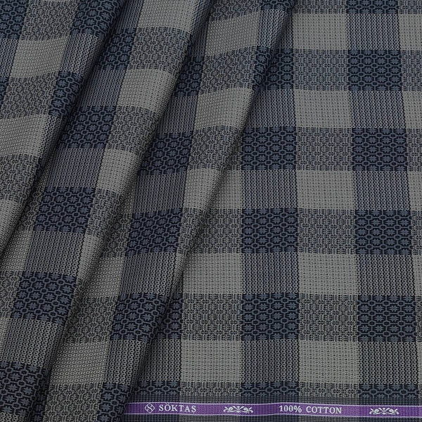 Shirt Fabric Soktas Giza Cotton Jacquard Colour Grey N Ecru Beige