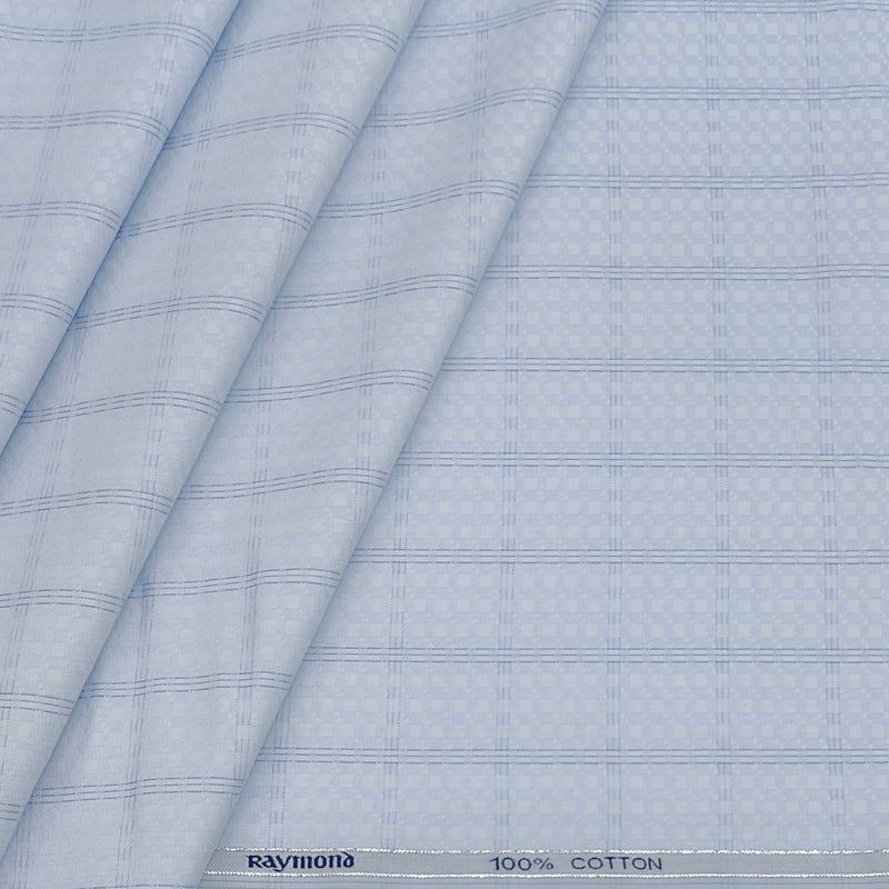 Shirt Fabric Raymond Giza Cotton Broad Check With Jacquard Colour Powder Blue