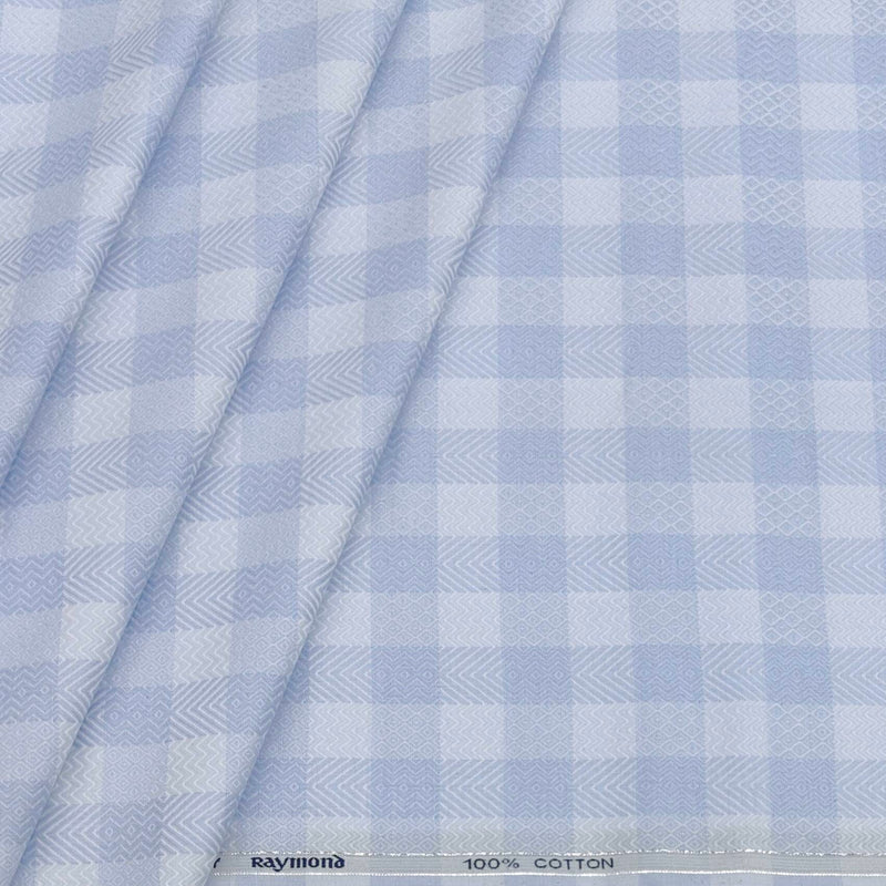Shirt Fabric Raymond Giza Cotton Jacquard Colour Light Blue N White Gingham