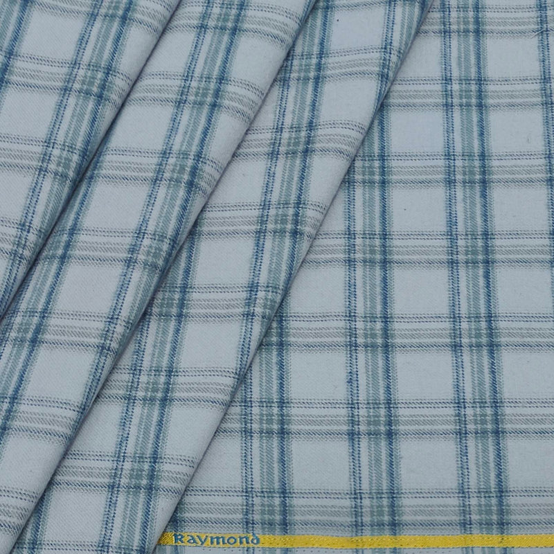 Warm Shirt Fabric Raymond Broad Check Colour Off White N Blue
