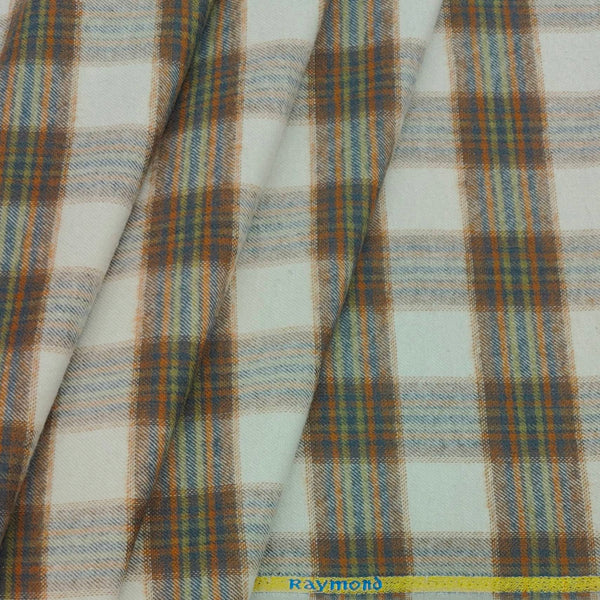 Warm Shirt Fabric Raymond Broad Check Colour Light Brown N Off White