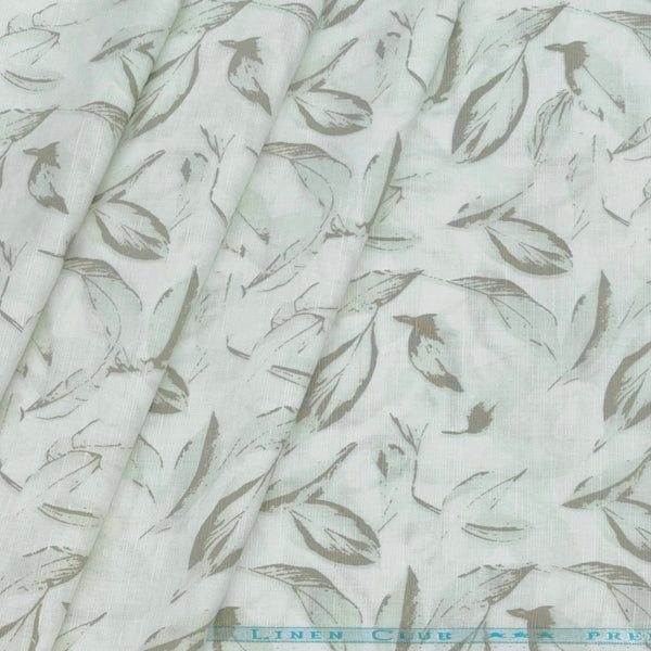 Shirt & Kurta Fabri Linen Club Linen Cotton Mix Printed Colour Light Green N Off White