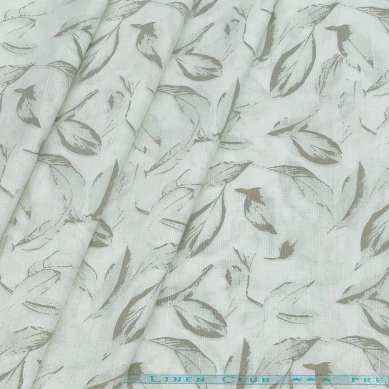 Shirt & Kurta Fabri Linen Club Linen Cotton Mix Printed Colour Light Green N Off White