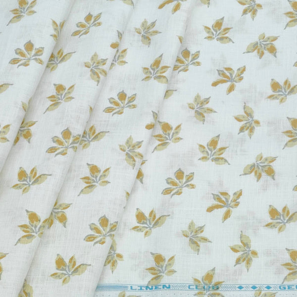 Shirt & Kurta Fabric Linen Club Pure Linen Printed Colour Golden N White
