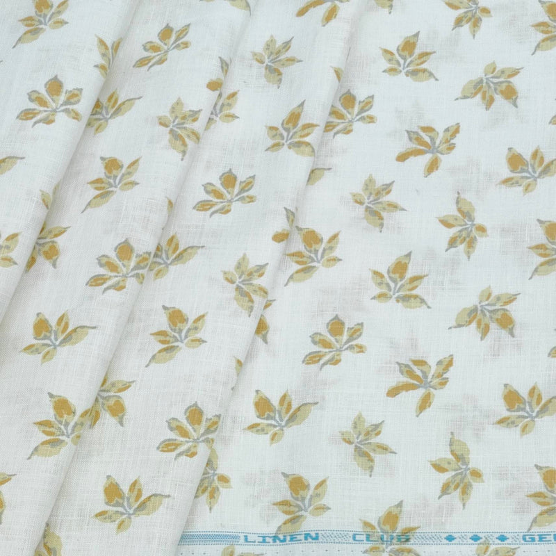 Shirt & Kurta Fabric Linen Club Pure Linen Printed Colour Golden N White