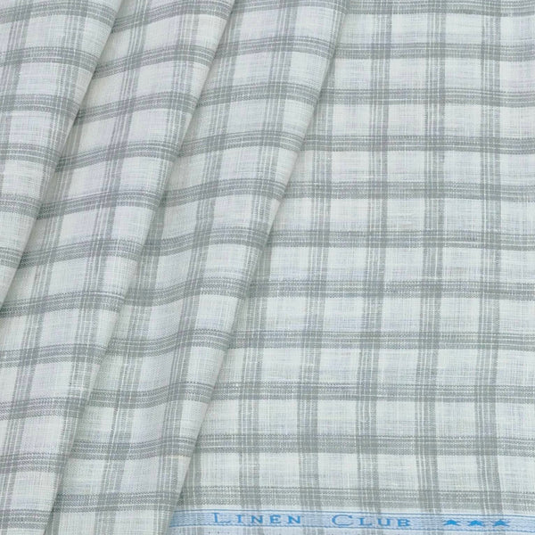 Shirt & Kurta Fabric Linen Club Pure Linen Broad Check Colour Grey N  White
