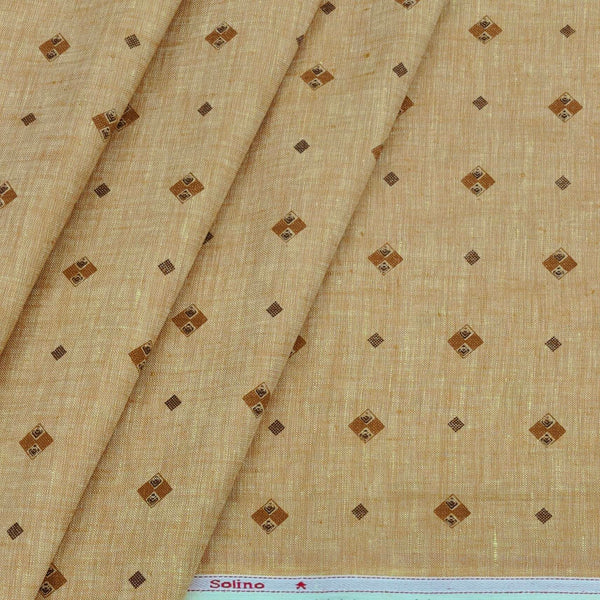 Shirt n Kurta Fabric Solino Pure Linen 60 Lea Printed colour Light Brown