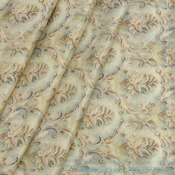 Shirt & Kurta Fabric Linen Club Pure Linen Printed Colour Cream