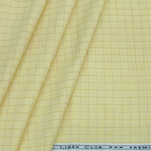 Shirt & Kurta Fabric Linen Club Linen Blended Check Colour Light Yellow
