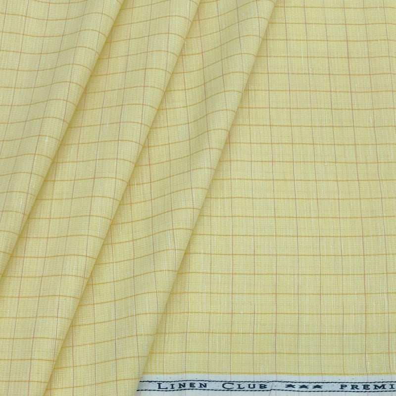 Shirt & Kurta Fabric Linen Club Linen Blended Check Colour Light Yellow