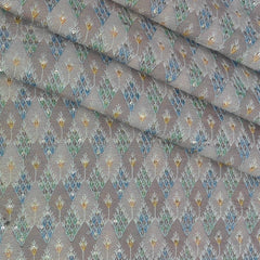 Kurta Fabric ManTire Designer Silk Embroidery Colour Silver N Green