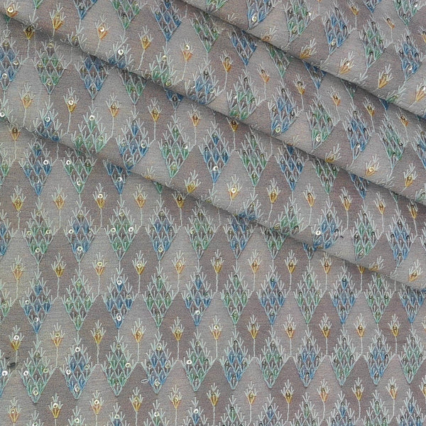 Kurta Fabric ManTire Designer Silk Embroidery Colour Silver N Green