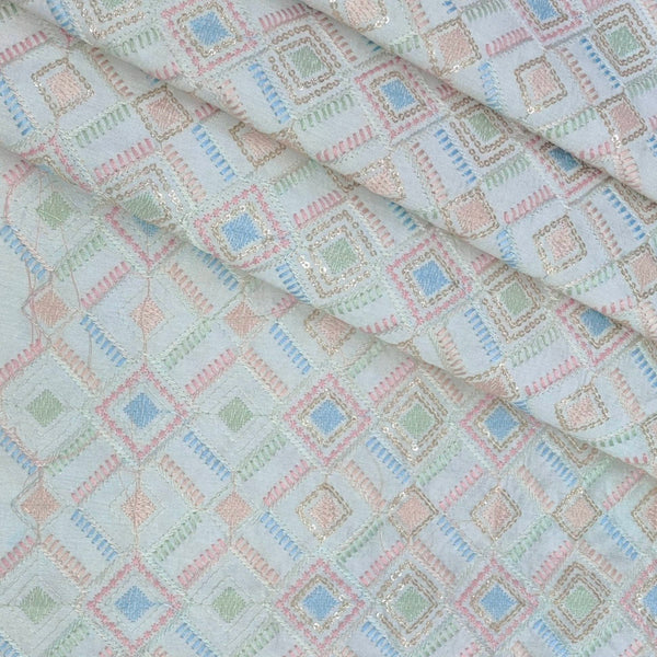 Kurta Fabric ManTire Designer Silk Embroidery Colour Off White N Light Green