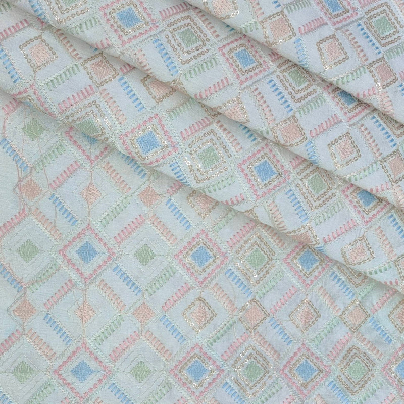 Kurta Fabric ManTire Designer Silk Embroidery Colour Off White N Light Green