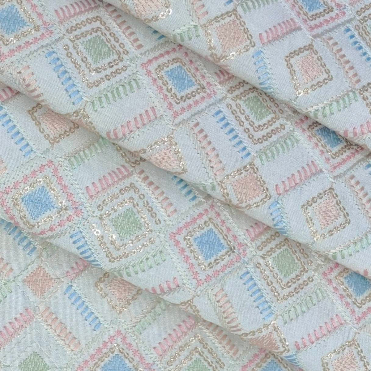 Kurta Fabric ManTire Designer Silk Embroidery Colour Off White N Light Green