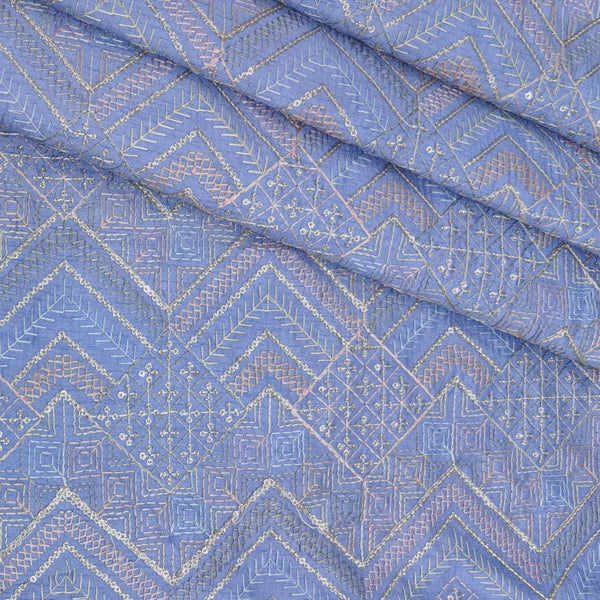 Kurta Fabric anTire Designer Silk Embroidery Colour Blue