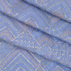 Kurta Fabric anTire Designer Silk Embroidery Colour Blue