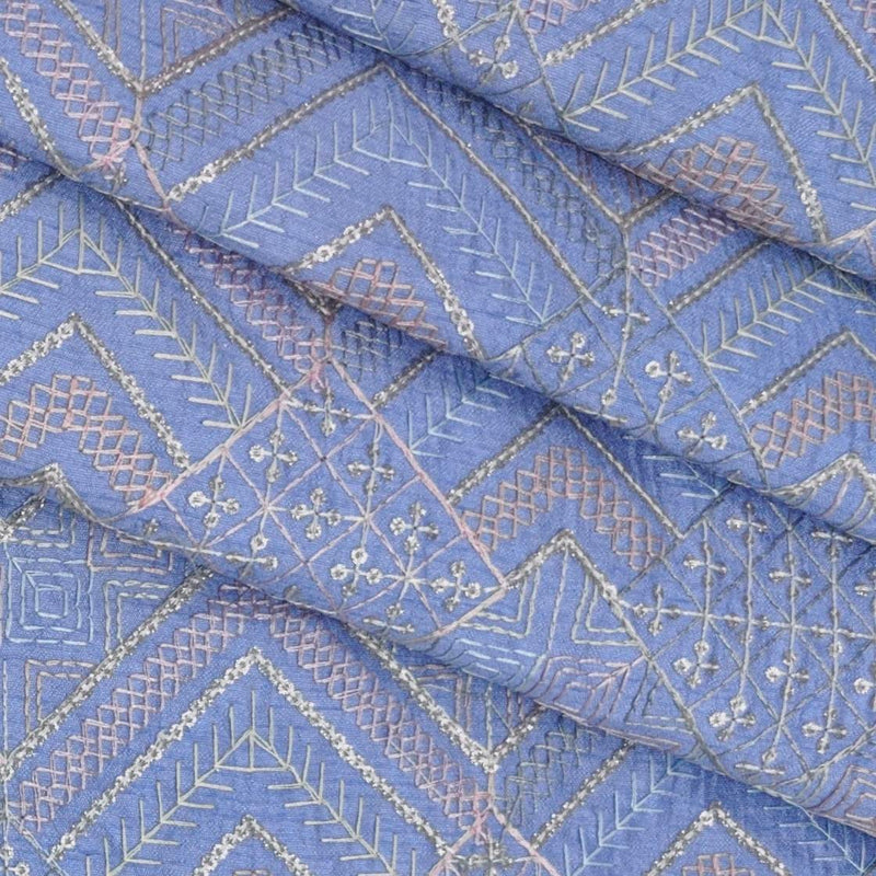 Kurta Fabric anTire Designer Silk Embroidery Colour Blue