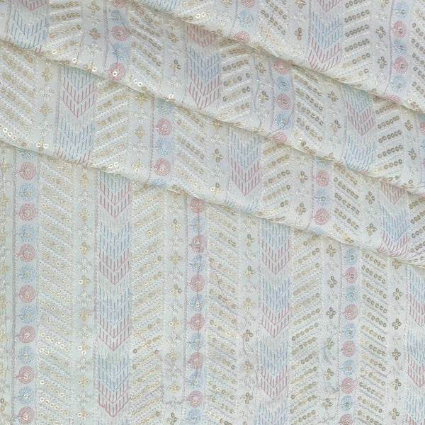 Kurta Fabric ManTire Designer Silk Embroidery Colour White
