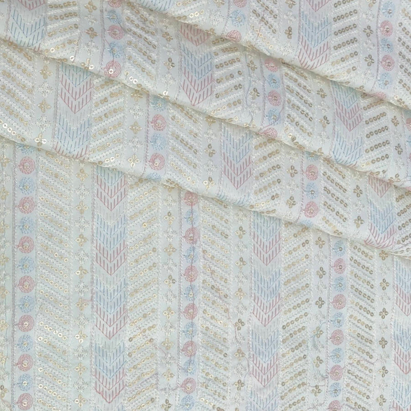Kurta Fabric ManTire Designer Silk Embroidery Colour White