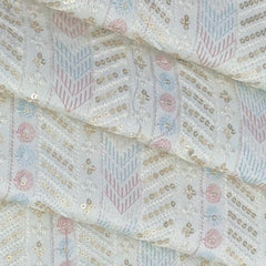 Kurta Fabric ManTire Designer Silk Embroidery Colour White