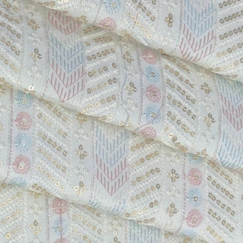 Kurta Fabric ManTire Designer Silk Embroidery Colour White