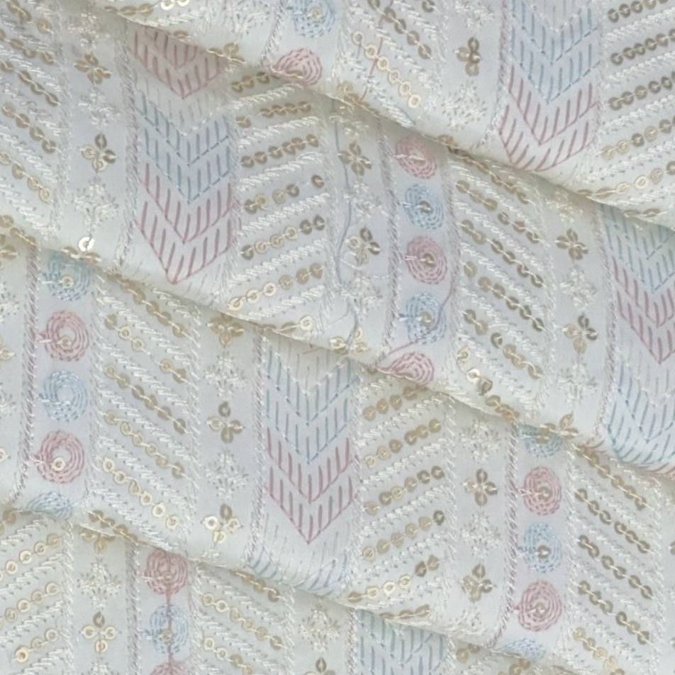 Kurta Fabric ManTire Designer Silk Embroidery Colour White