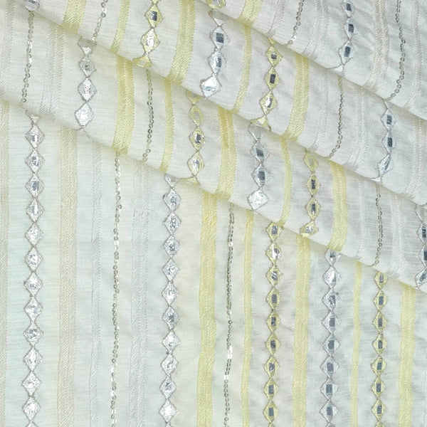 Kurta Fabric ManTire Designer Silk Embroidery Colour Off White