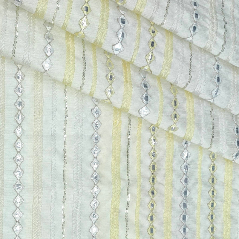 Kurta Fabric ManTire Designer Silk Embroidery Colour Off White