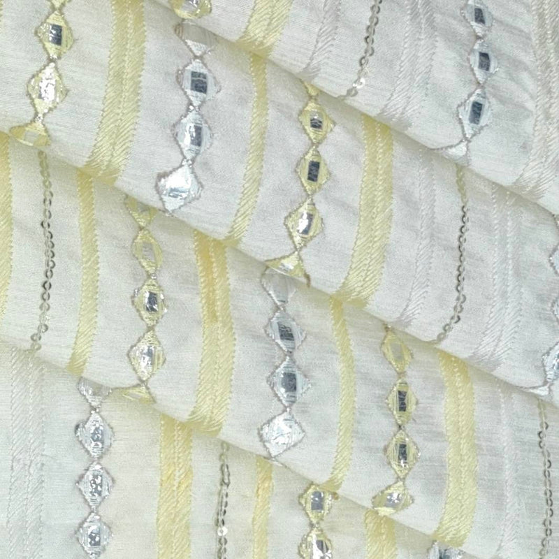 Kurta Fabric ManTire Designer Silk Embroidery Colour Off White