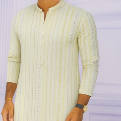 Kurta Fabric ManTire Designer Silk Embroidery Colour Off White