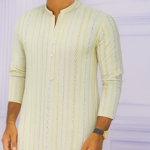 Kurta Fabric ManTire Designer Silk Embroidery Colour Off White