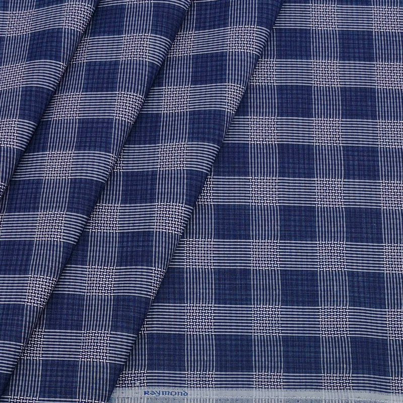 Shirt Fabric Raymond Cotton Blended Check Colour Indigo Blue
