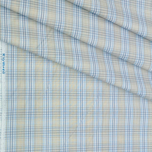 Shirt Fabric Raymond Cotton Blended Mix Check Colour Blue N Beige