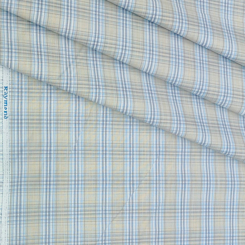 Shirt Fabric Raymond Cotton Blended Mix Check Colour Blue N Beige